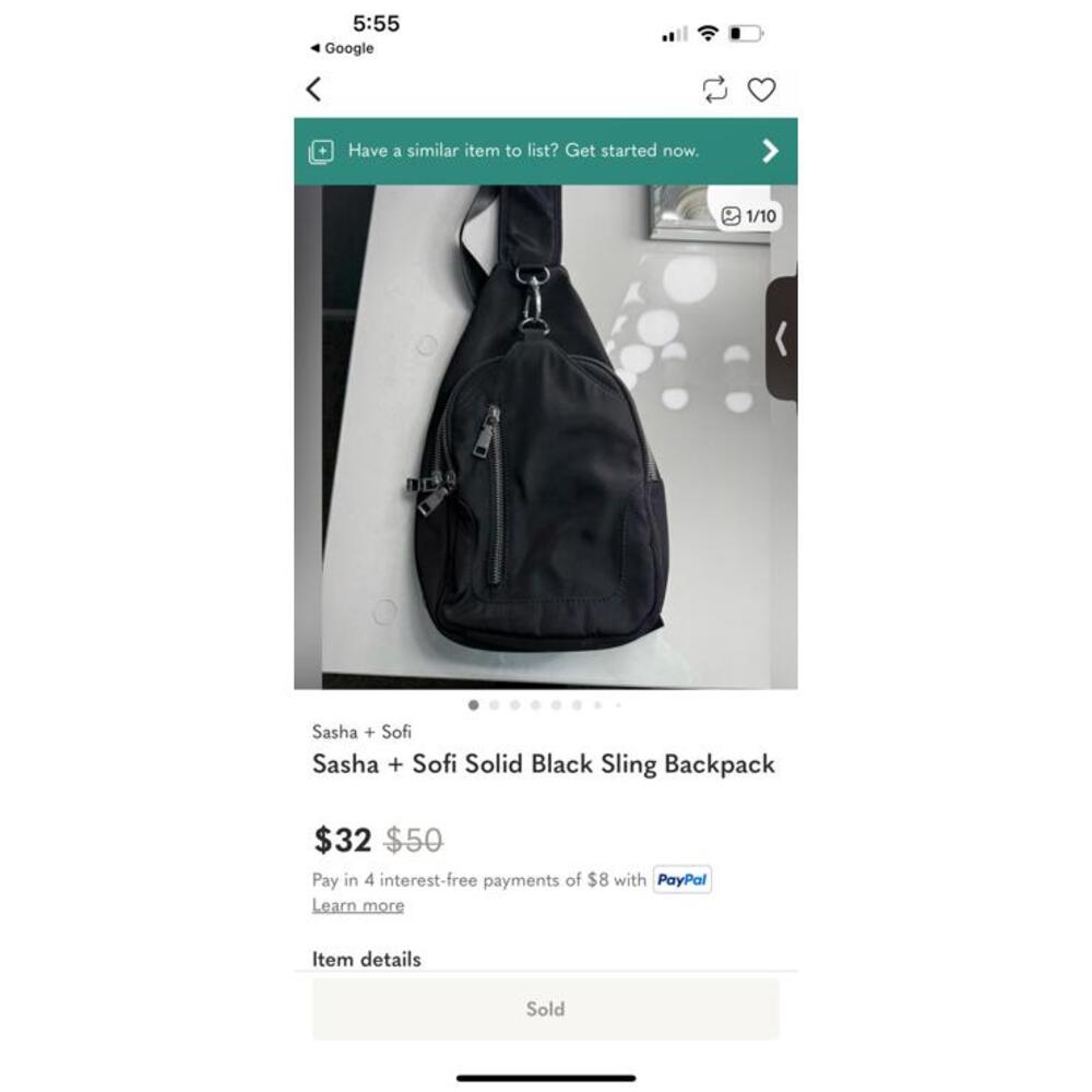 Sasha + Sofi Solid Black Sling Backpack - image 6